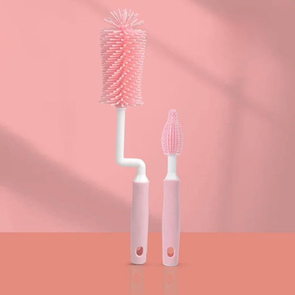 DYRBF wielofunkcyjny zestaw silikonowych szczoteczek do butelek, zestaw do czyszczenia butelek dla niemowląt, sutków i słomek, uchwyt z twardego plastiku z miękkim włosiem do codziennego czyszczenia