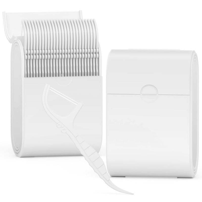 Portable Dental Floss Picks Case 2 Box，52 Count Flosser a Box – Travel Dental Hygiene Kit with Floss Stick and Toothpick Cases -White，Mint Flavored, Twin Line Design.
