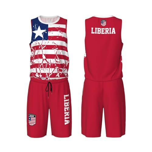 Liberia Flag Grain (2) Basketball Jersey Uniform Suit for Men Women Adults Training Athletic Set