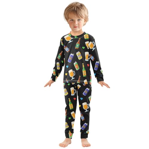 Pajama Sets Long Sleeve Beer Bottles and Glasses Pattern Soft Comfy Sleepwear 2 Piece PJS 3-8T2