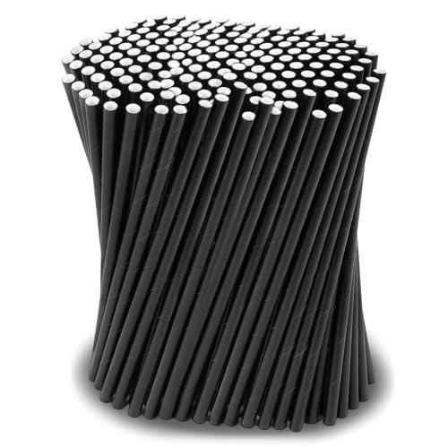 400 Pajitas de Papel, Pajitas de Cartón (Diámetro 6 mm 19,7 cm), Pajitas Desechables, Adecuadas para Cócteles, Café y Celebraciones, Fiestas de Bebidas Largas (Negro)