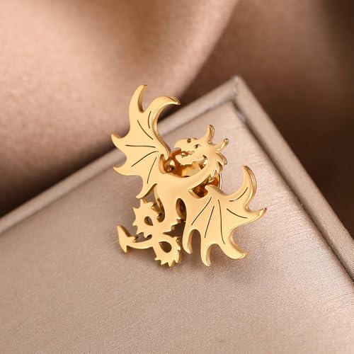 Image of Dinosaur Pterosaur Chinese Dragon Brooch Stainless steel Bow Button Suit Badge Men's Women's Gifts