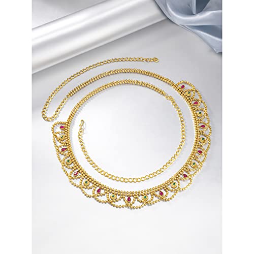 Image of Peora Gold Plated Bridal Jewellery Set with Kamarband Gift for Women Indian Traditional Ethnic Wedding