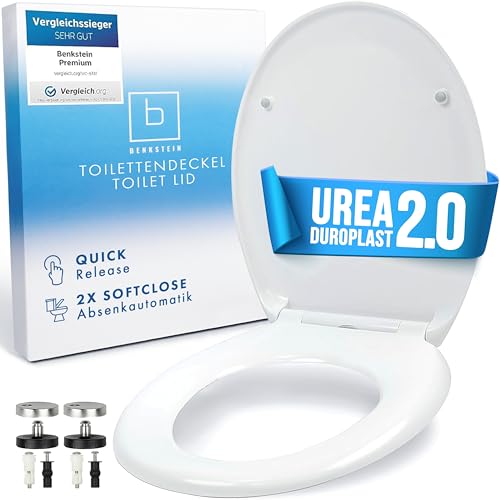 Benkstein® Premium Toilettendeckel oval weiß. Klodeckel mit Quick-Release-Funktion und Softclose Absenkautomatik. Antibakterielle Klobrille aus Duroplast und rostfreiem Edelstahl abnehmbar.(Klassisch)