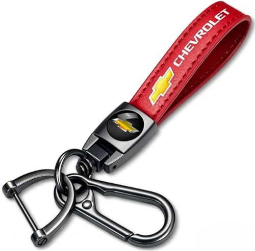 Li Decor Genuine Leather Car Key Chain Compatible with Chevy Series Keyring Keychain Accessories Family Present Red