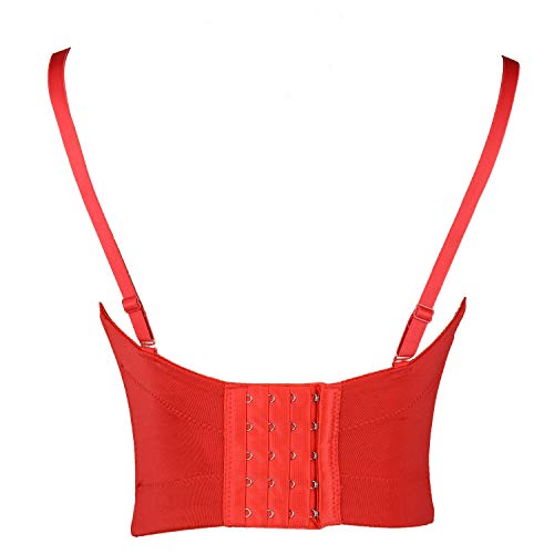 Ellacci Women's Sexy Rhinestone Punk Bustier Crop Top Push Up Corset Bra Red Medium #TOP2