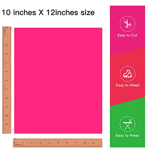 Jandjpackaging Neon Pink Htv Heat Transfer Vinyl - 10 Pack Htv Vinyl For Cricut, Silhouette Cameo, Bonus Teflon For Heat Press Machine #TOP5