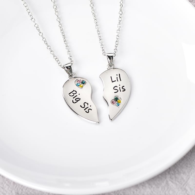Big Lil Sis Necklaces Gift for 2 Girls Big Sister Gifts from Little Sister Matching Necklaces for Sisters Christmas Birthday Gifts for Best Friend Bestie BFF Necklace for 2 Twin Sisters4