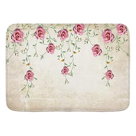 MATEKULI Bathroom Rug,Spring Floral Pink Rose Flower,Bath Mat,Plush Bathroom Mats,Non Slip Floor Mats Doormat Absorbent Kitchen Bath Rugs 17.7"x29.5" Cover