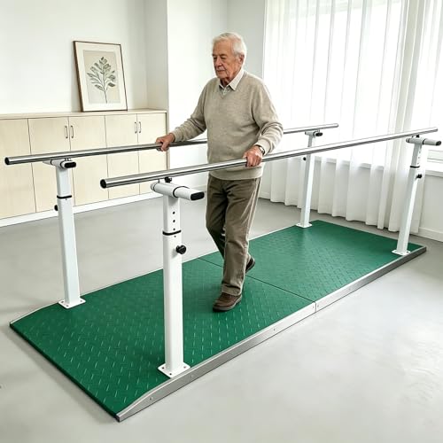 Parallelbarren für die Physiotherapie, Höhen- und breitenverstellbare Trainingsbarren, Ideal für Rehabilitation und bei Problemen mit dem Gehgleichgewicht(Green)