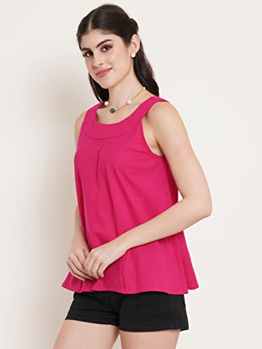 Image of FABRIC FITOOR Women's Cotton Fuchia Pink Color Sleeveless Short Crop Top