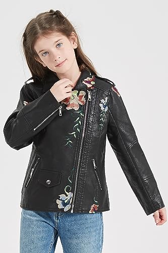 Giolshon Fall Girls Faux Leather Jacket for Kids PU Motorcycle Biker Outwear Children's Slim Coat4