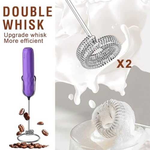 Image of SUPRUS Ultra Fast Handheld Milk Frother Double Whisk with Stand 2 Batteries Stainless Steel for Lattes Cappuccino Matcha Hot Chocolate Coffee Bar Accessories Kitchen Gadgets Gift
