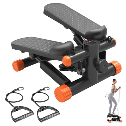 Sweetcrispy Mini Stair Steppers with Resistance Bands for Exercise at Home, Portable Exercise Twist Stepper Machine for Full Body Workout, 300LBS Capacity