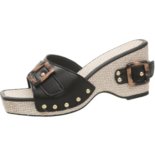 The women's summer large-sized thick-heeled slippers with fashionable buckle designs are suitable for daily wear on the beach and outdoors