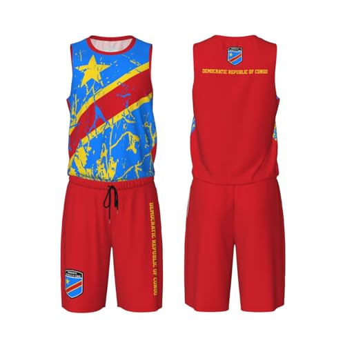 Democratic Republic of Congo Flag Grain (2) Basketball Jersey Uniform Suit for Men Adults Training Athletic Set
