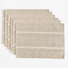 Wracra Cotton Linen Placemats, 12 x 18 Inch Set of 6 Placemats Rustic Hemstitch Place Mats for Kitchen Table and Heat Resistant-Hemstitch Coffee