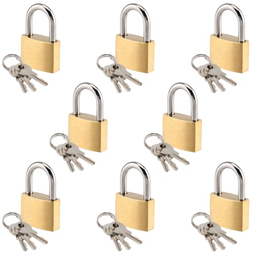 YIXNSW Cadenas - Lot de 8 Mini Cadenas Casier avec 3 Clés - Cadenas à Valise en Laiton Étanche - Pour Valises, Sacs de Voyage, Casiers et Tiroirs