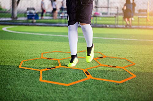 Max4Out Hex Agility Rings Set Of 6 Rings For Speed & Agility Footwork Training, Hexagon Ladder With Fitness Equipment Sport Workout Home Gym, Kids And Adults (Orange) #TOP6