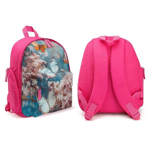 A Group of Butterflies Backpack Small Book Bag with Side Pocket, Lightweight Durable Backpack, Travel Rucksack, Pink-style4