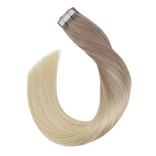 Hair Extensions Human Hair Tape in Extension 18 Inch Balayage Hair Extension Ash Blonde #18 with Platinum Blonde #60 20PCS 50Gram Glam Seamless Hair Extensions