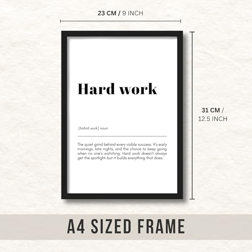Image of ArtAction Hard Work Wall Frame Poster | Motivational Office Word Art for Study Room & Workspace | A4 Size | Framed Typography Poster | Wall Decor Gift for Professionals & Students