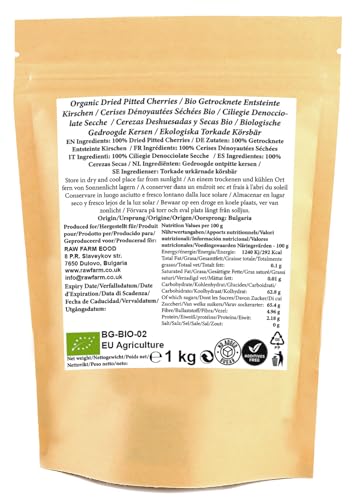 1 kg Organic Dried Pitted Sweet Cherries – 100% Natural & Additive-Free | No Added Sugar or Sweeteners | Soft, Juicy & Flavourful by Raw Farm (1 kg)