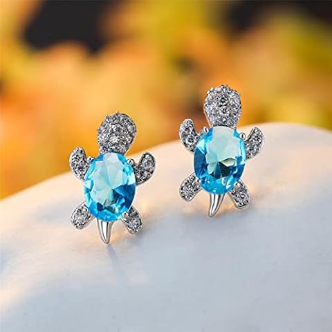 HCMA Blue Purple Oval Gradient Zircon Rainbow Stone Turtle Stud Earrings For Women Fashion Jewelry Multicolor Crystal Earrings Gift Cover