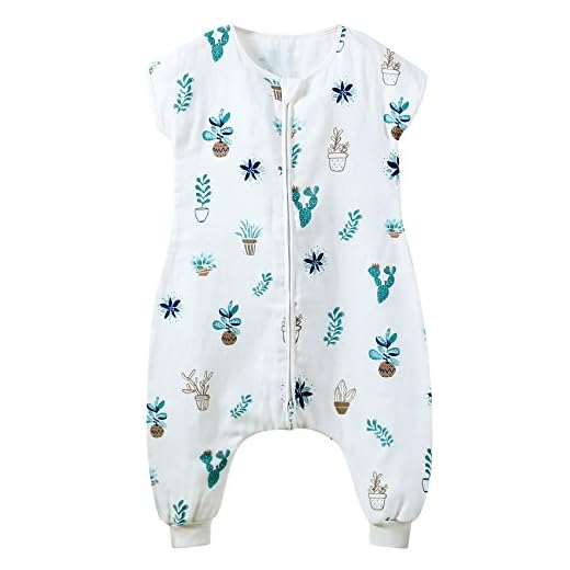 Feoya Gigoteuse à Pied Bébé Manches Courtes Combinaison Fille Garçon Douillette Coton Pyjama Sac de Couchage Eté - 6-36 Mois, Motif Herbe, 18-24 mois