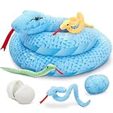 MorisMos Serpiente Peluche Grande,140 cm Azul Mamá con 3 Kawaii Serpiente Bebés con 2 Huevo,Realista Large Stuffed Muñecas Juguetes Regalos para Niñas, Niños, Novias, Navidad Cumpleaños Decoración