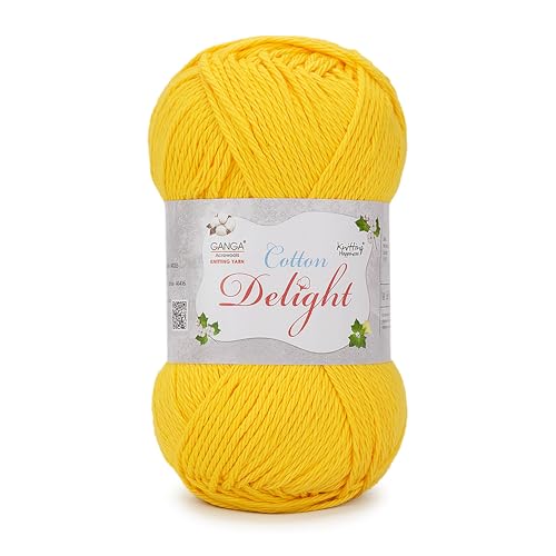 Image of Ganga Acrowools Cotton Delight, Dk Weight Cotton Yarn, Oekotex Class L Certified 100G, 169M (Dark Yellow)