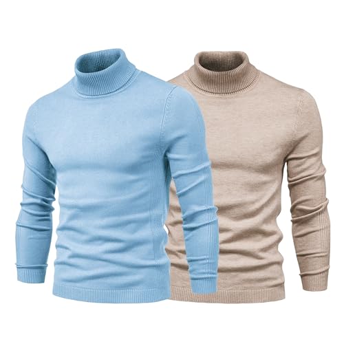 DGHM-JLMY 2 Pack Mens Turtleneck Sweater Basic Tops Ribbed Slim Fit Knitted Pullover New Casual Sweaters Fall Winter