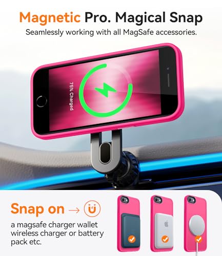 Image of CANSHN Magnetic Case for iPhone SE 2022 /iPhone SE 2020 /iPhone 8, Built in Magnets Compatible with MagSafe, Translucent Matte Back Phone Cover for iPhone 8 /SE 2 /SE 3(4.7 inch) Frosted Hot Pink
