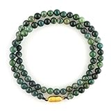 TGH Handmade Beaded Necklace – Natural Moss Agate 6mm Round Beads – Healing & Emotional Balance – Magnetic Clasp – Boho Chic – 18 Inch Bead Chain – Valentine Day Gift