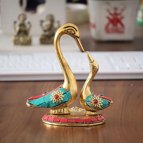 Image of KridayKraft Love Birds Swanset Pair of Kissing Duck Metal Statue,Love for Romantic Gift to Boyfriend,Girlfriend,Decor Your Home,Office,Showcase,Animal Showpiece Figurines. (Stone)