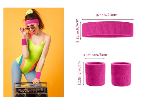 Image of v28 Neon Leg Warmers Set for women Headband Sweatbands Wristbands 80s 90s Pink Running Fanny 80's Plus Size Costumes Pack