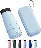 REXERA Travel Mini Folding Compact Umbrella with Case, Manual Open 6 Ribs Lightweight Portable, Small Sun & Rain Pocket Umbrella for Girls and Women- Use in Rain & Summer (Skyblue)
