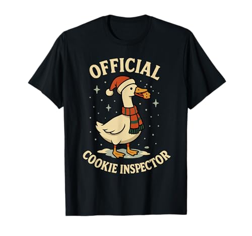 Funny Goose Christmas Santa Cookie Inspector T-Shirt