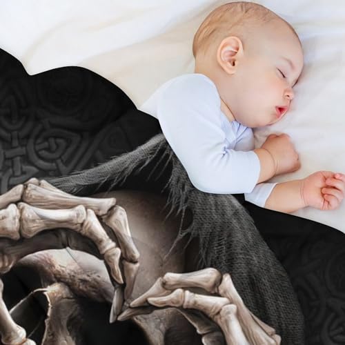Manta gótica de esqueleto para tardes de película en el sofá y noches frescas en la cama 4