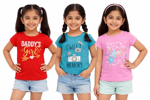 Image of NammaBaby Baby Girl Pure Cotton Hoseiry Regular Fit T-Shirt Top Tshirt - Pack of 3