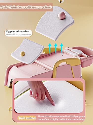 Sswwcxx Adult/Kids Hair Washing Chair,Foldable Shampoo Chair, Load Capacity 660 Lbs, Retractable Length 5.9 Feet,Pu Soft Cushion With Shampoo Basin And Waterproof Shawl,Children And Women, Pink #TOP4
