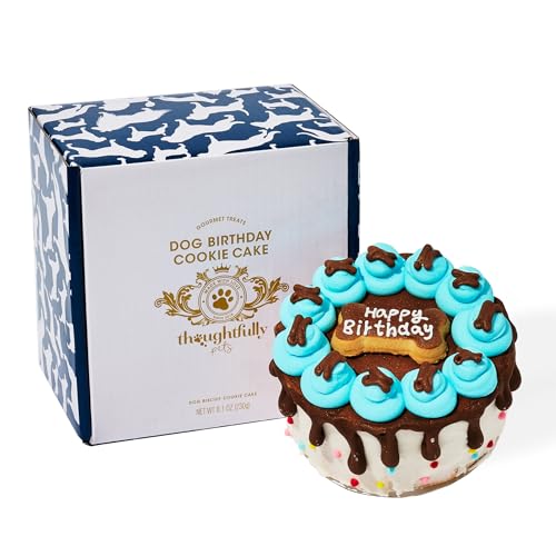 Thoughtfully Pets Torta biscotto per il compleanno dei cani - Gusto burro di arachidi - Torta di compleanno per cani - Torta di compleanno decorata con glassa e granella - Blu, circa 15 cm