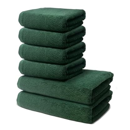 6 er Set Handtücher | 2 Badetücher Erwachsene 70x140 cm + 4 Handtücher 50x100 cm | Frottee Weich & Flauschig | 100% Baumwolle | Frottier Duschtuch Badetuch | Oeko-Tex | 500g/m² | Ôhm | Grün