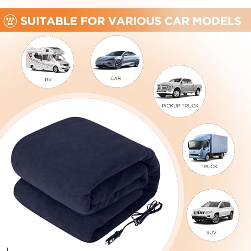 Image of Westinghouse Heated Car Blanket, 12-Volt Electric Blanket for Car, Truck, SUV, RV, Portable Heated Throw for Camping, Navy, 59 inch x 43 inch