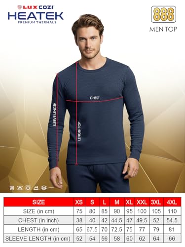Image of Lux Cozi HEATEK Men's Round Neck Thermal Top | Warm Fleece Innerwear for Men |Fleece Inside | Style - 888