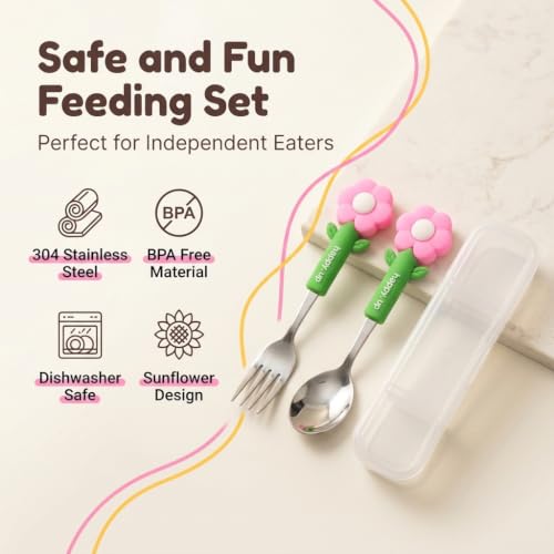 Image of Supvox Toddler Utensils Set, Kids Fork and Spoon, 304 Stainless Steel-Pink