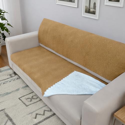 Image of Homerz Premium Velvet Sofa Cover Panel | Soft & Velvety Fabric | Rich Vibrant Colours | Sofa Protector for Living Room (Mustard, 5 (3+1+1) Seater, Seat Cover with Backrest)