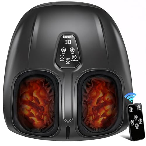Foot Massager Machine with Heat : Deep Kneading Shiatsu Foot Massager with Vibration & Compression for Plantar Fasciitis & Neuropathy - for Women & Men,Relax for Office Home Use Black