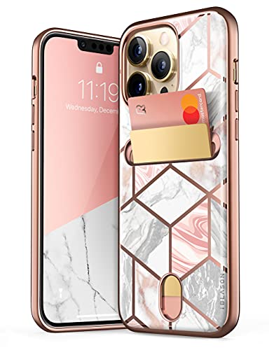 Image of i-Blason Thermoplastic Polyurethane Cosmo Wallet Case For Iphone 13 Pro 6.1 Inch (2021 Release), Slim Designer Wallet Protective Case With Card Holder Marble