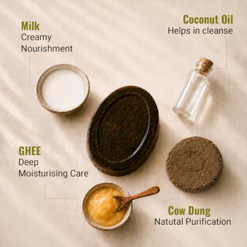Image of Organic Panchgavya Soap (Pack of 6) Enriched with Cow Milk & Ghee | Handmade Natural Chemical Free Bathing Bar for Purifying, Nourishing & Glowing Skin | Ayurvedic Skin Detox Soap for Daily Use